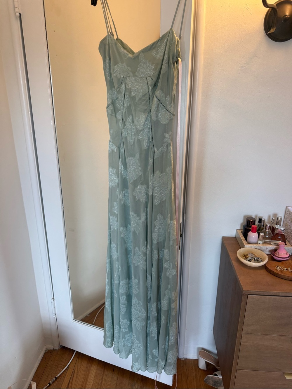 NWT House of CB Sage Green Lace-Embroidered Maxi Dress